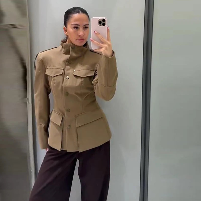 Lightweight Stand Collar Single Breasted Slim Coat for Women