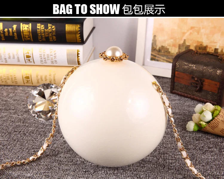 Pearl Embellished Round Acrylic Clutch Bag for Women