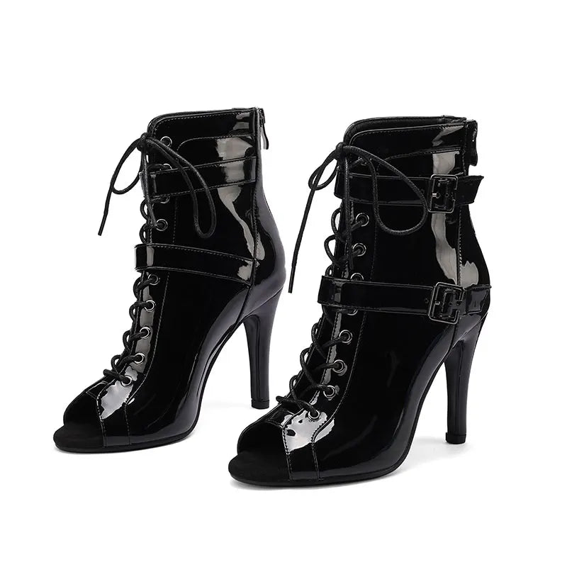 Leather Latin Dance Ankle Boots With Stiletto Heels for Women