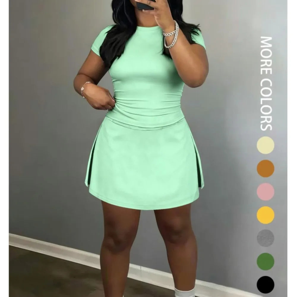 Sporty Short-Sleeve Tee and Culottes Two-Piece Set for Women