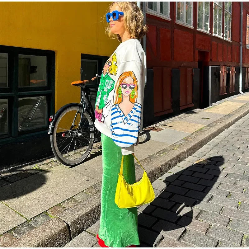 Loose Cartoon Graphic Long Sleeve Sweatshirt for Women