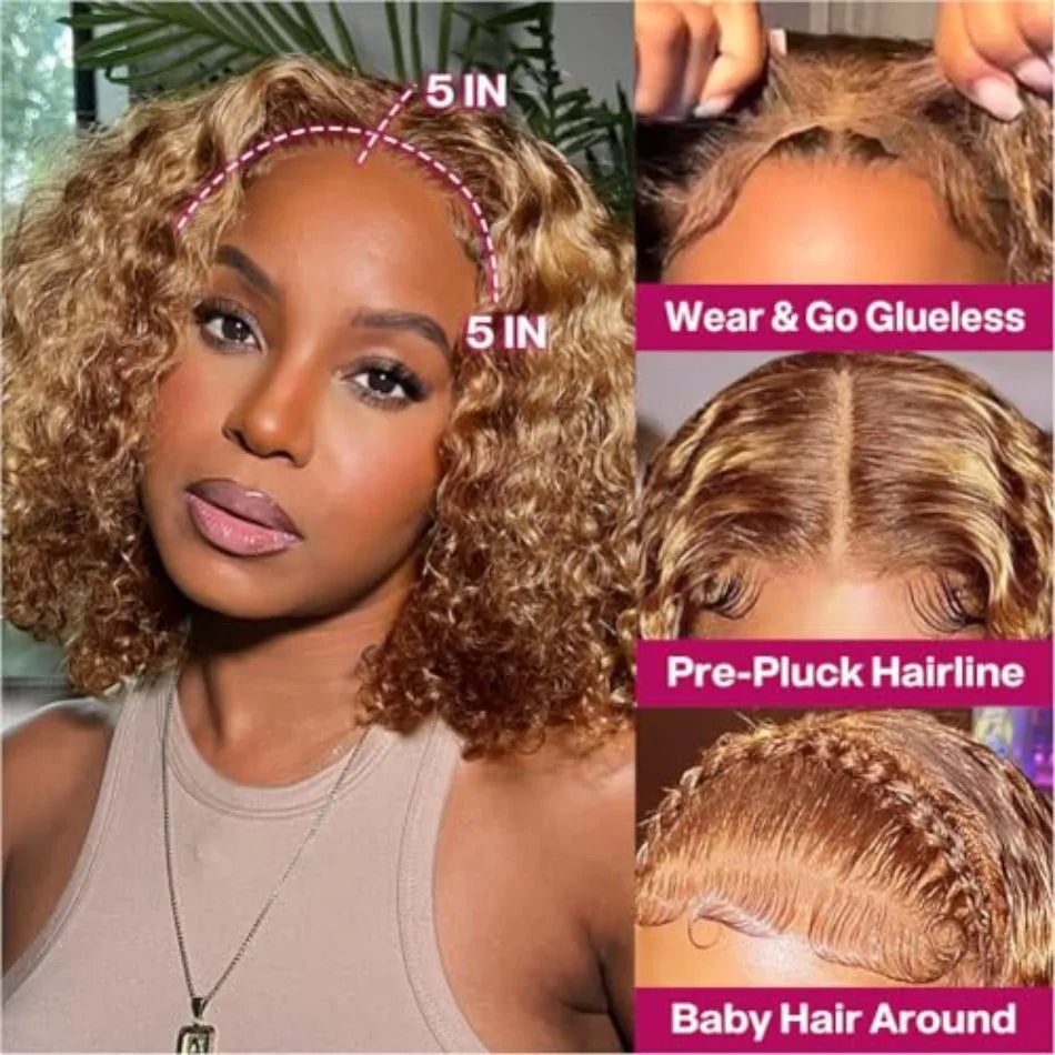 Ombre Deep Wave Bob Human Hair Lace Front Wig for Women
