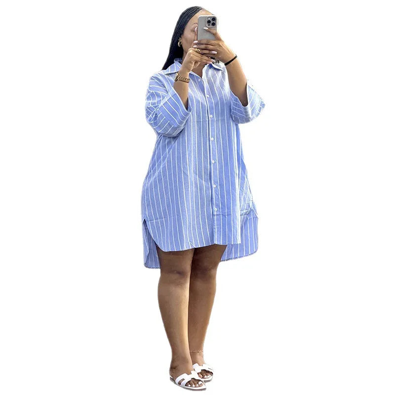Striped Long Sleeve Collared Blouse