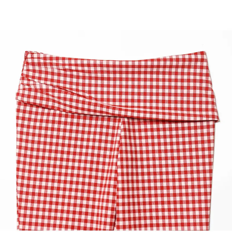 Casual Plaid Vest And Pleated Pants Set Beachwear for Women