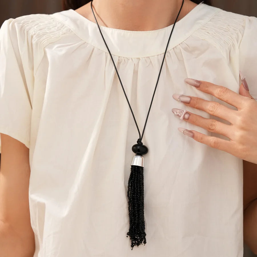 Glass Beaded Tassel Pendant Necklace