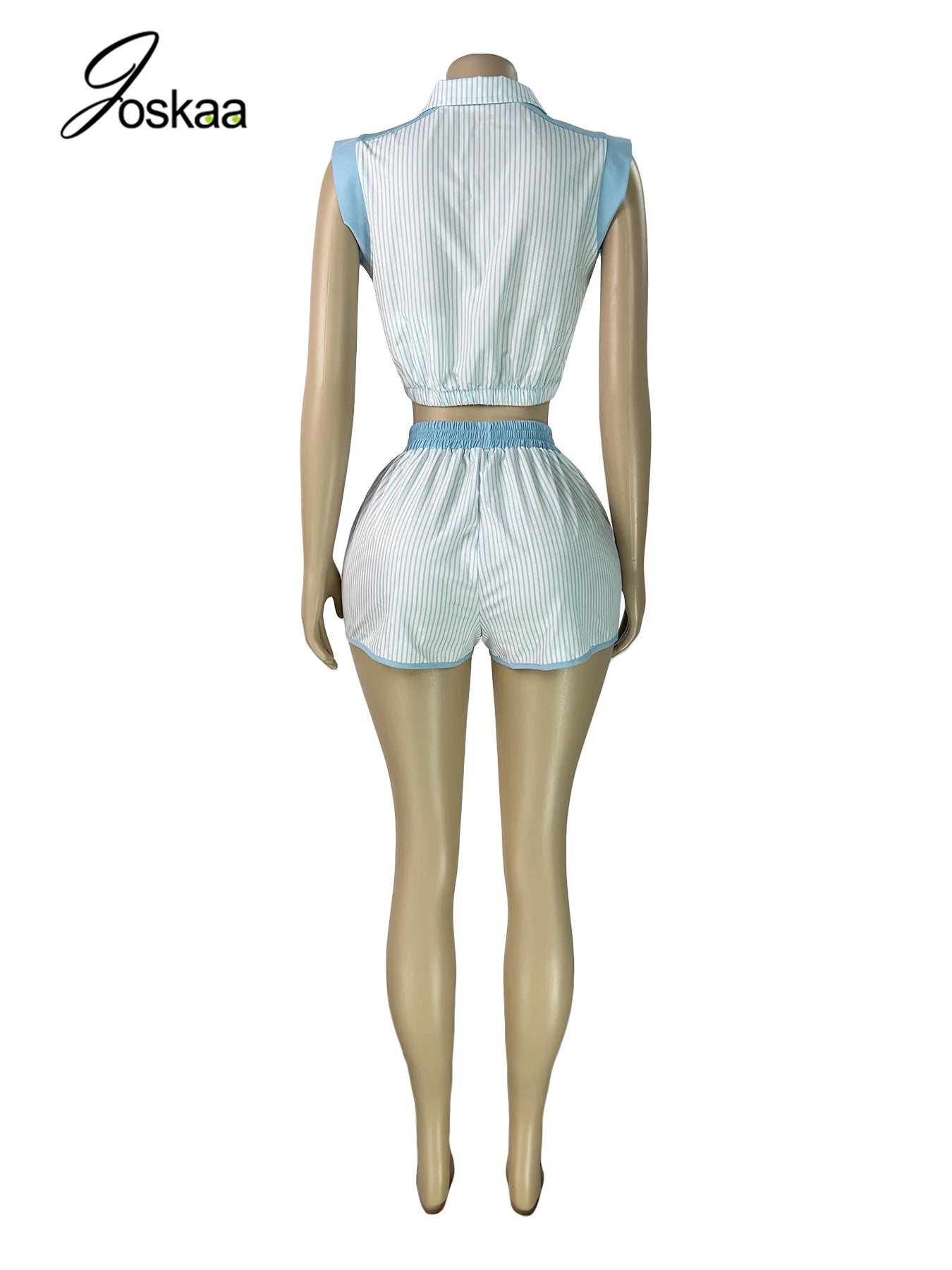 Striped Patchwork Crop Top and Shorts Set for Women