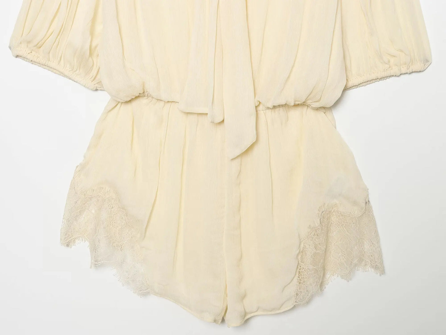 Vintage Lace Up Bow Chiffon Patchwork Jumpsuit For Women