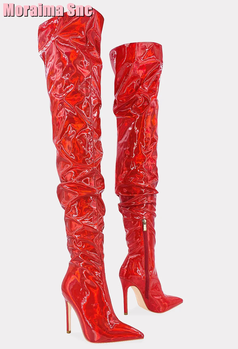 Elegant Pleated Patent Leather Stiletto Boots for Women