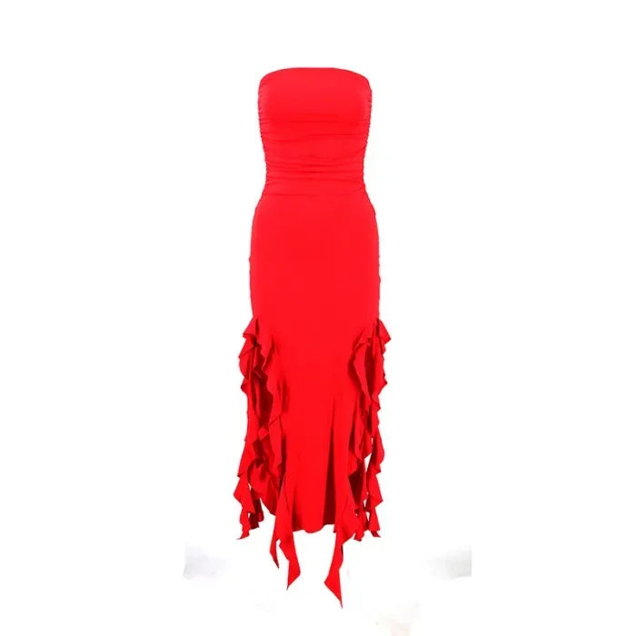 Short Dresses Womens Fashion New Sexy Spicy Girl Sleeveless Strapless Sweet Split Asymmetric Casual Party Long Dress 2025 Summer