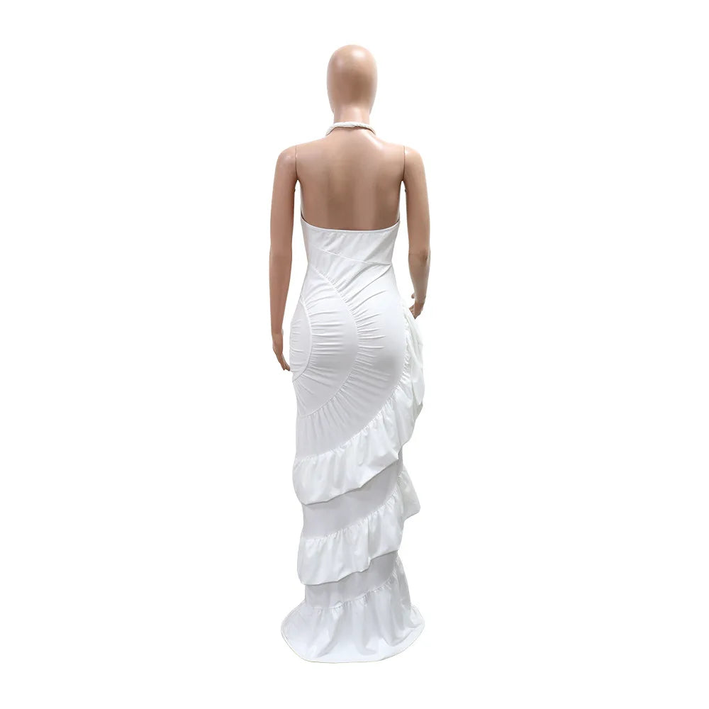 Halter Neck Ruched Satin Mermaid Evening Dress for Women