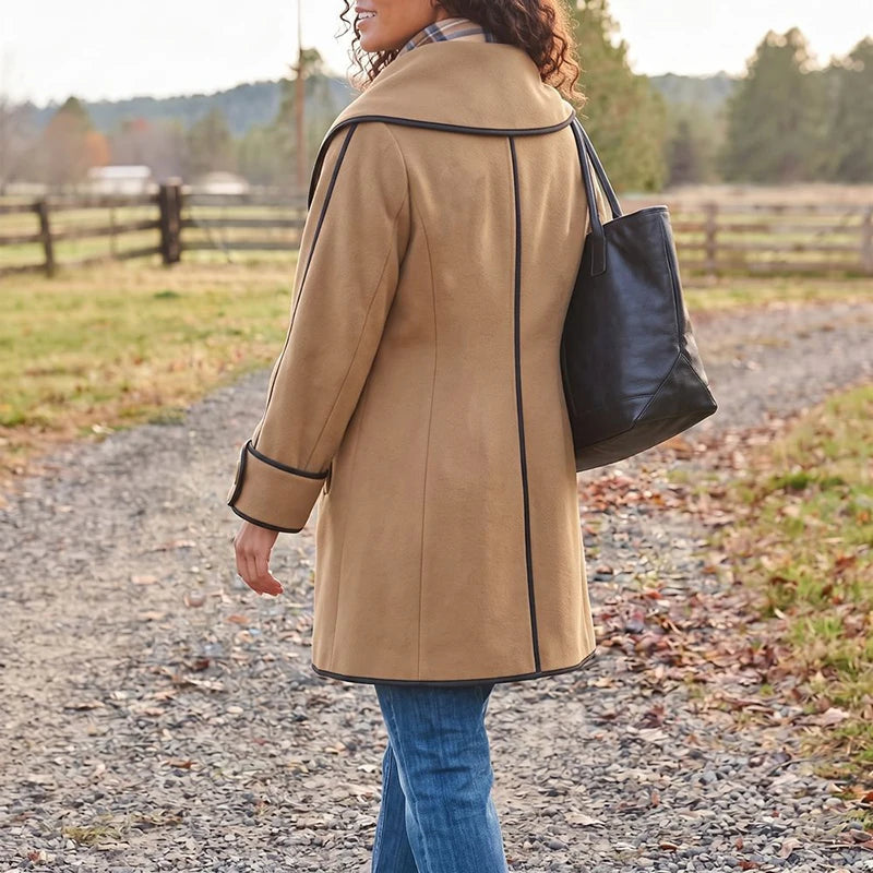 Elegant Contrasting Trim Lapel Office Jacket for Women