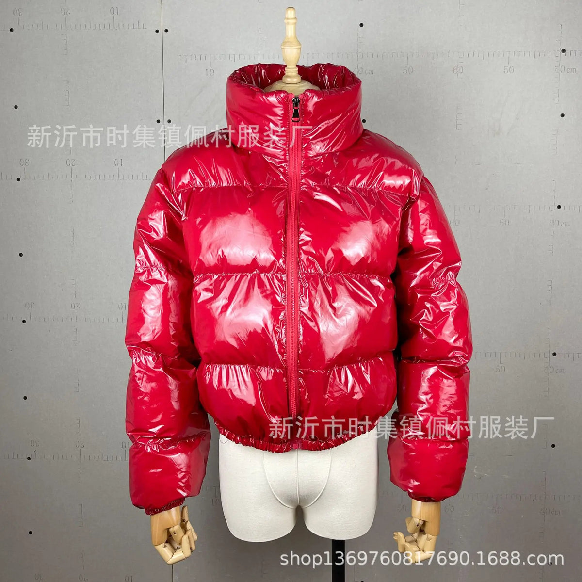 Shiny High Neck Cropped Winter Puffer Jacket for Women