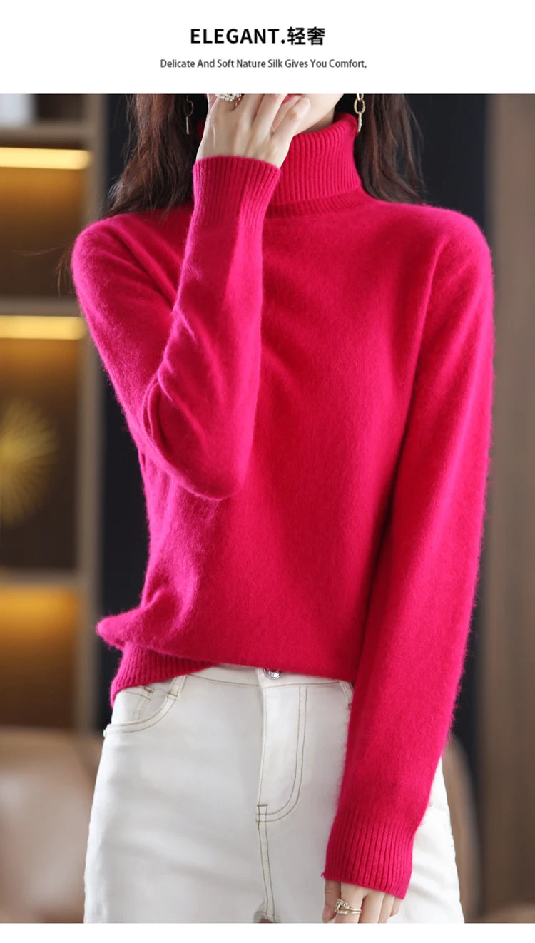 Soft Warm Knit Cashmere Turtleneck Sweater for Women