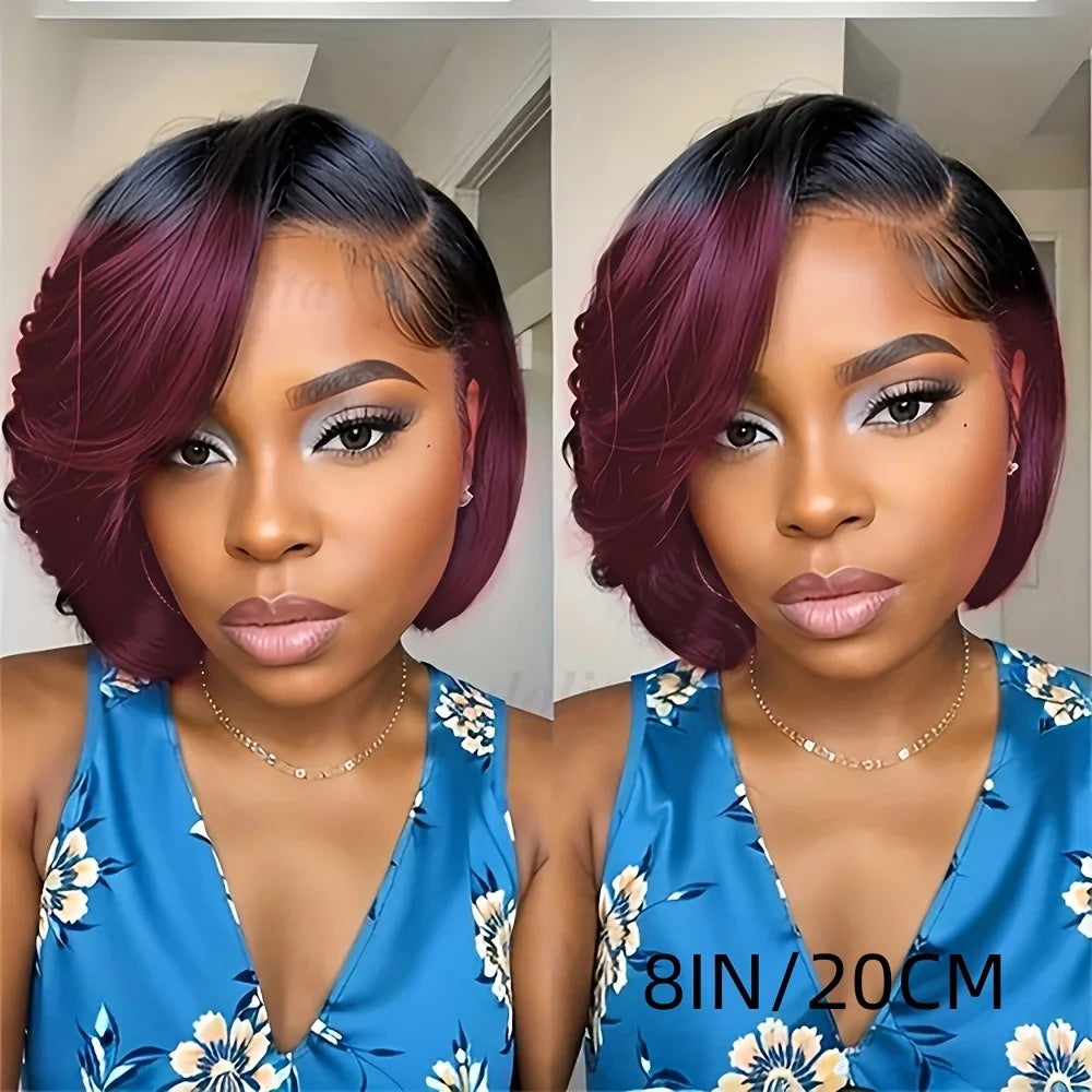 Wig HD Transparent Lace Front 13x4 Pixie Cut Bob Indian Hair Pre Plucked 200 Density
