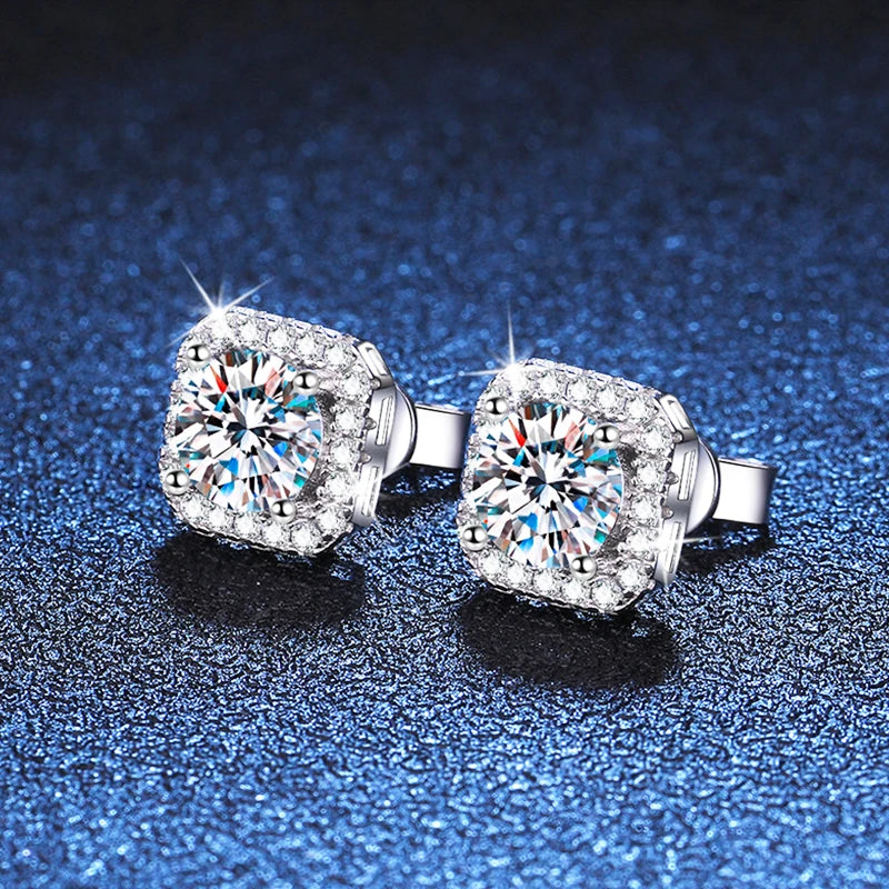 Moissanite Stud Earrings in Sterling Silver for Women