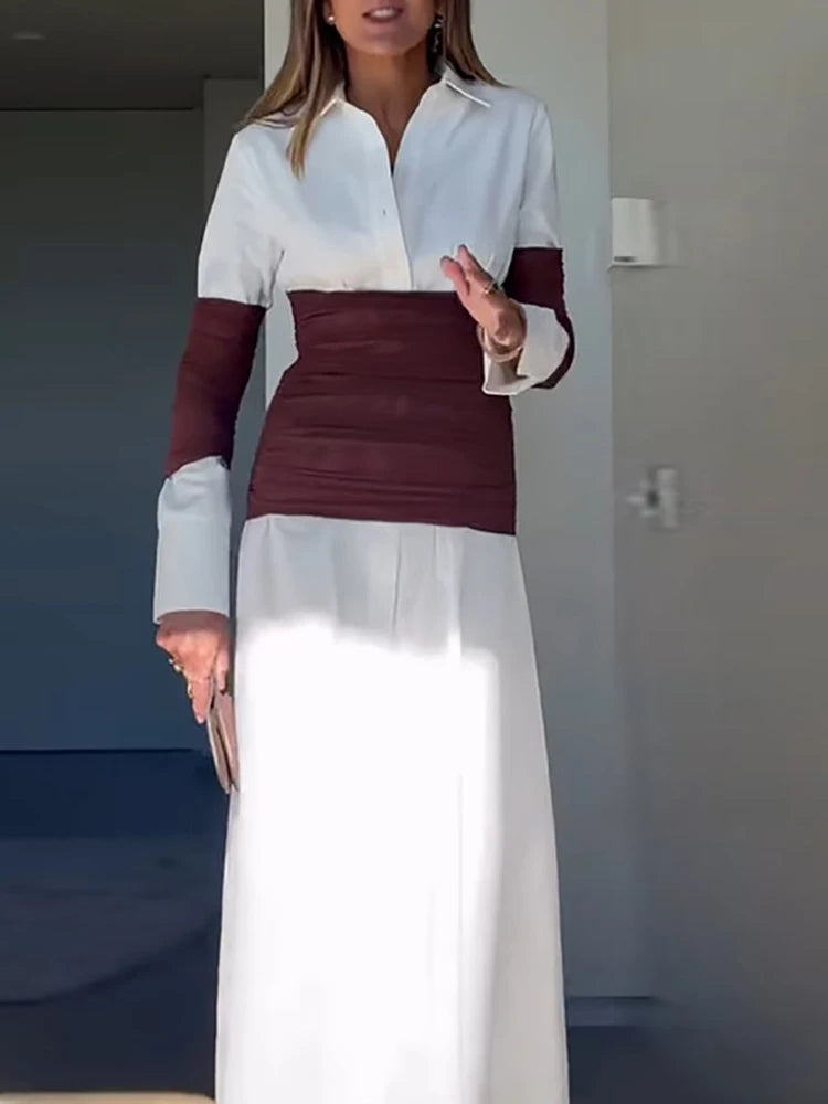 Patchwork Long Sleeve Maxi Dress