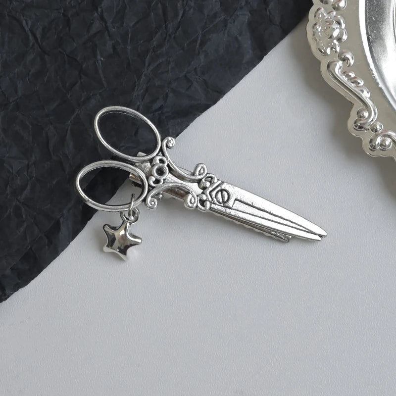 Gothic Punk Scissor Hair Clips With Star And Feather Details for Women
