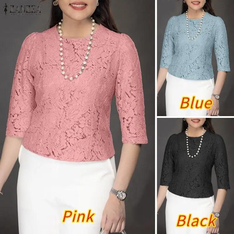 Lace Patchwork Three Quarter Sleeve Top