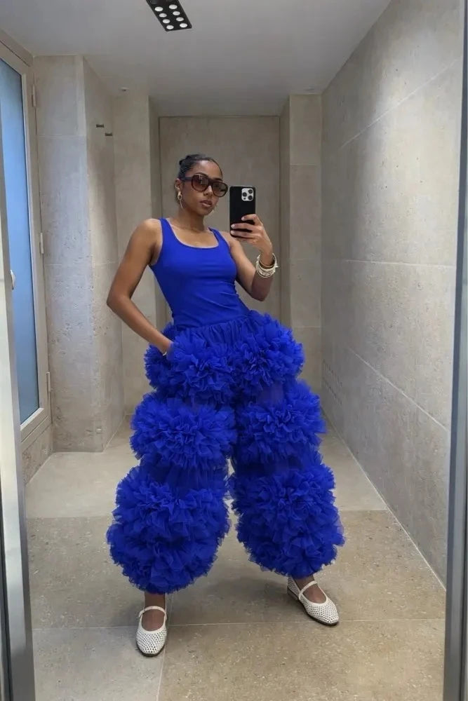 Ruffled Tiered High Waist Elastic Wide Pants for Women