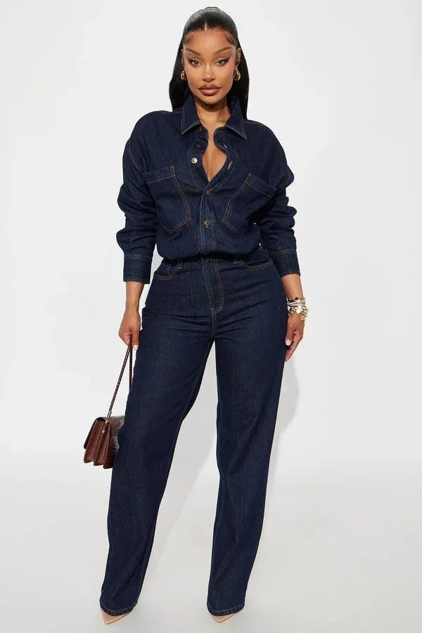 Washed Distressed Denim Jumpsuit