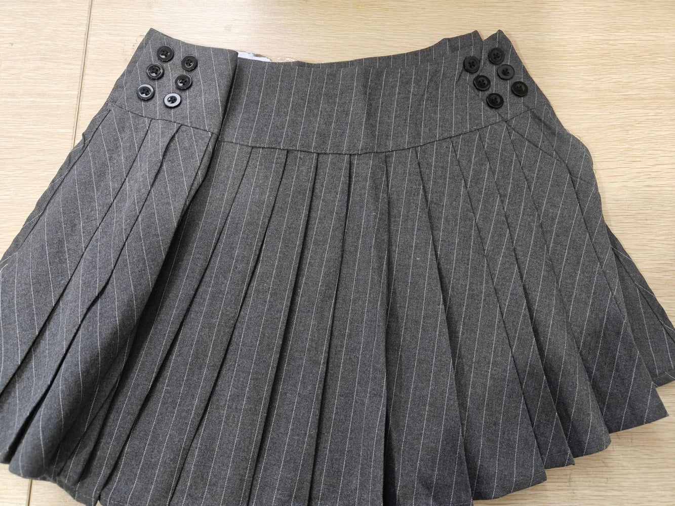 Fashion Cute Preppy Style 2 Two Piece Set Women Outfit Polo-Neck Button Stripe Print Patchwork Shirt and Mini Pleated Skirt Sets