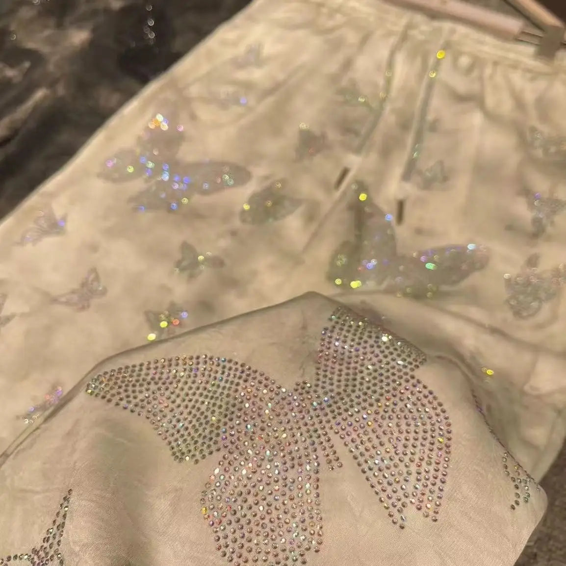 Sparkling Sequin Satin Wide Leg Casual Pants for Women