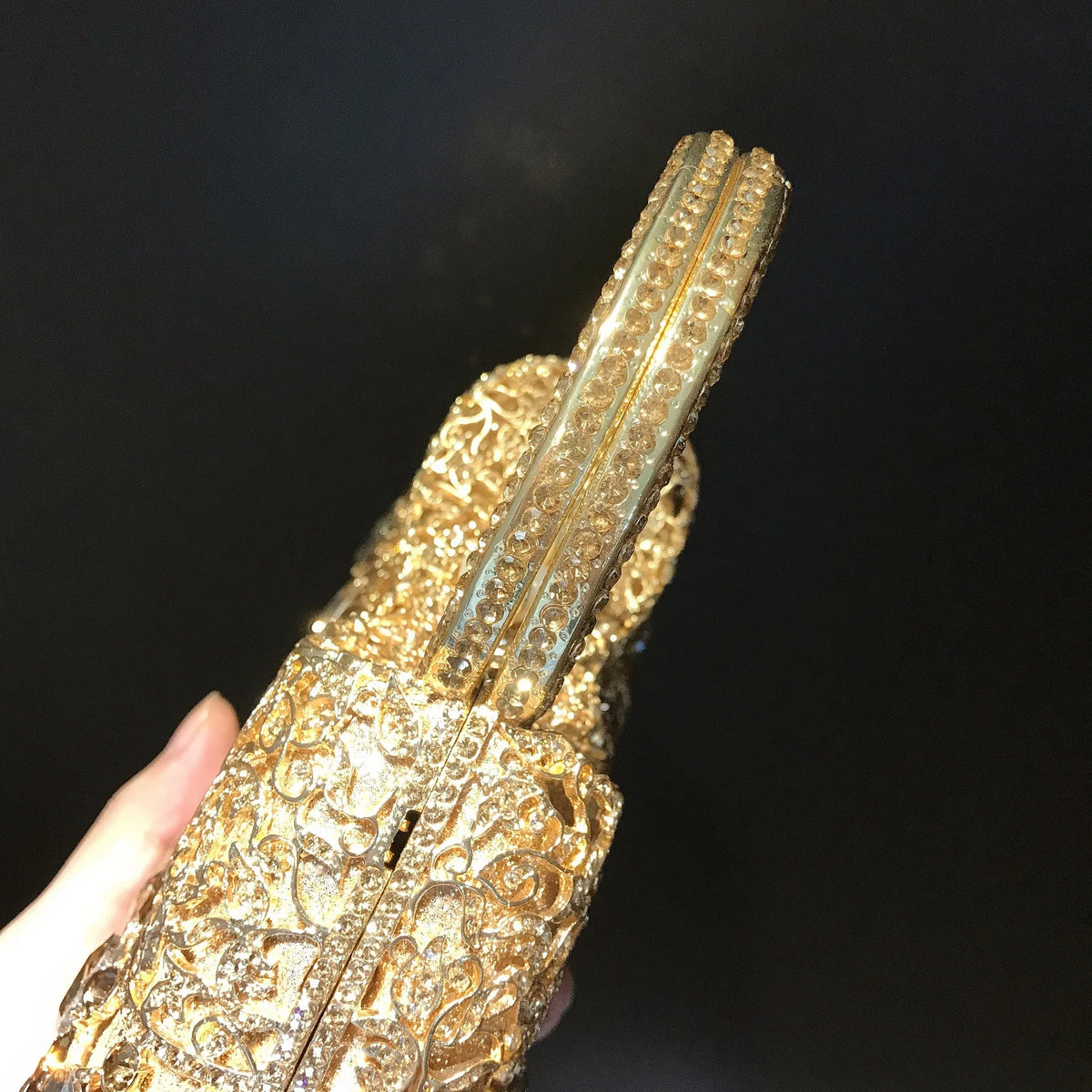 Rhinestone Hollow Metal Evening Clutch Purse for Women