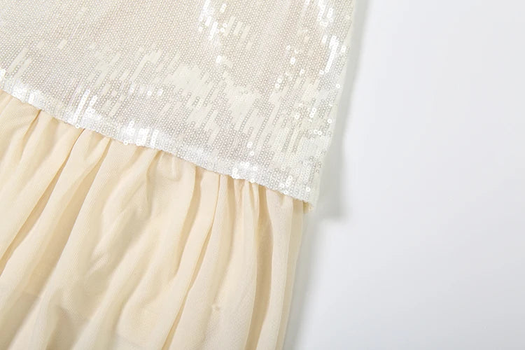 SIsterlinda Fashion Chic Sequin Dress Women Sexy Sleeveless Patchwork Zipper Beach Vacation Birthday Party Club Stretch Bodycon