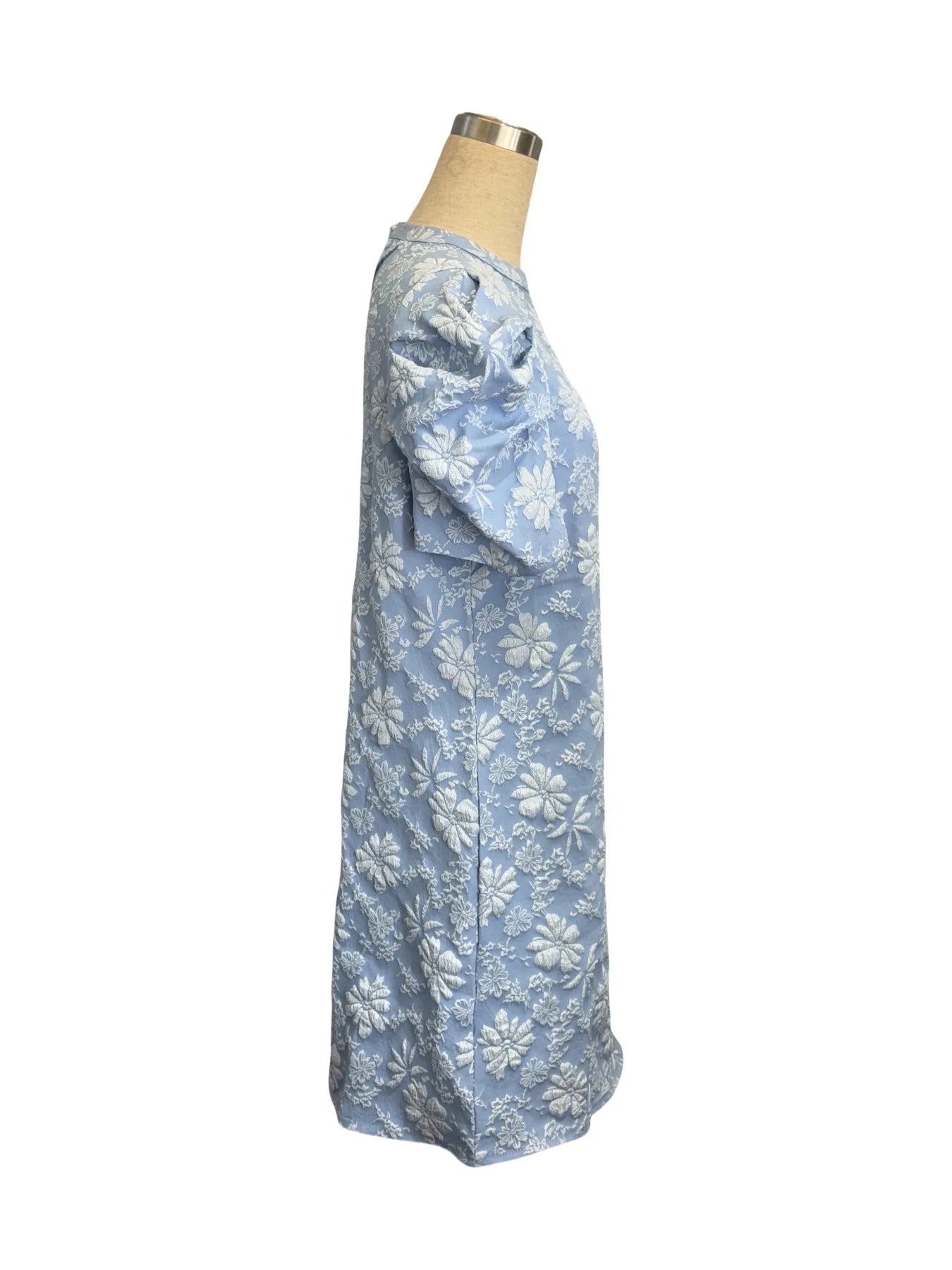 Textured Jacquard Puff Sleeve Midi Dress for Women