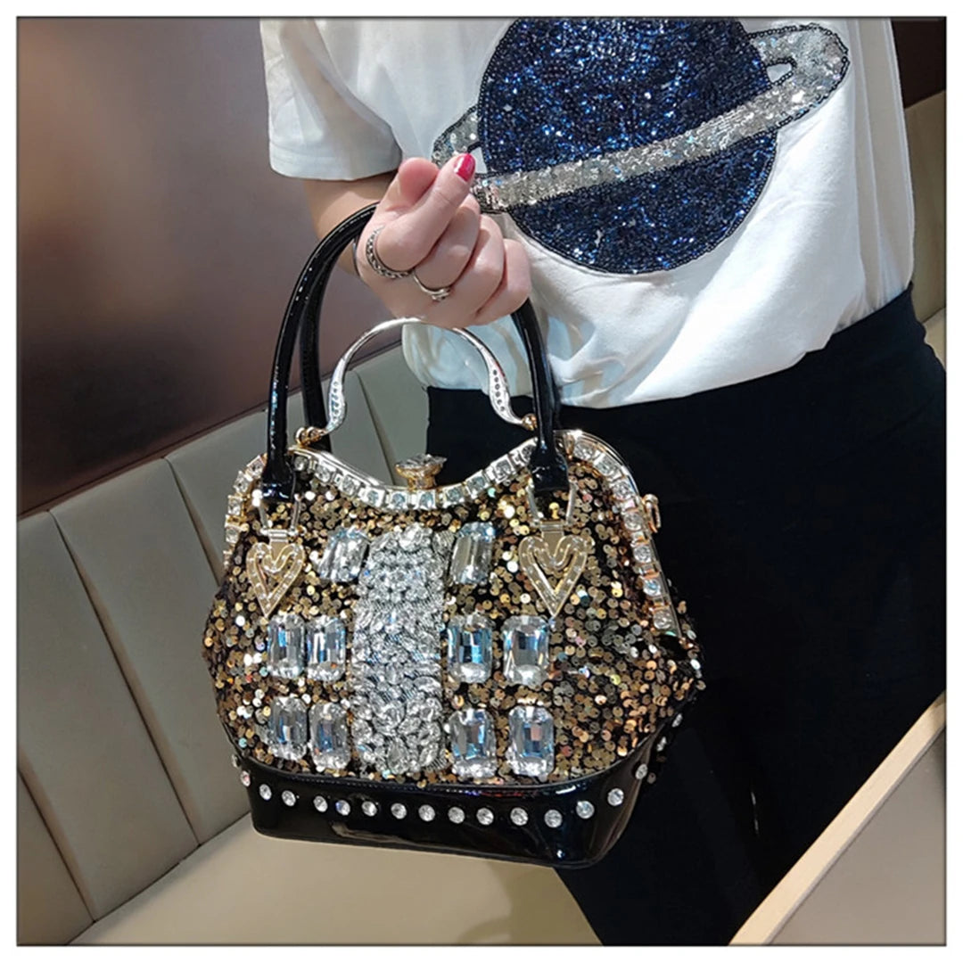 Crystal Sequin One Shoulder Crossbody Handbag for Women