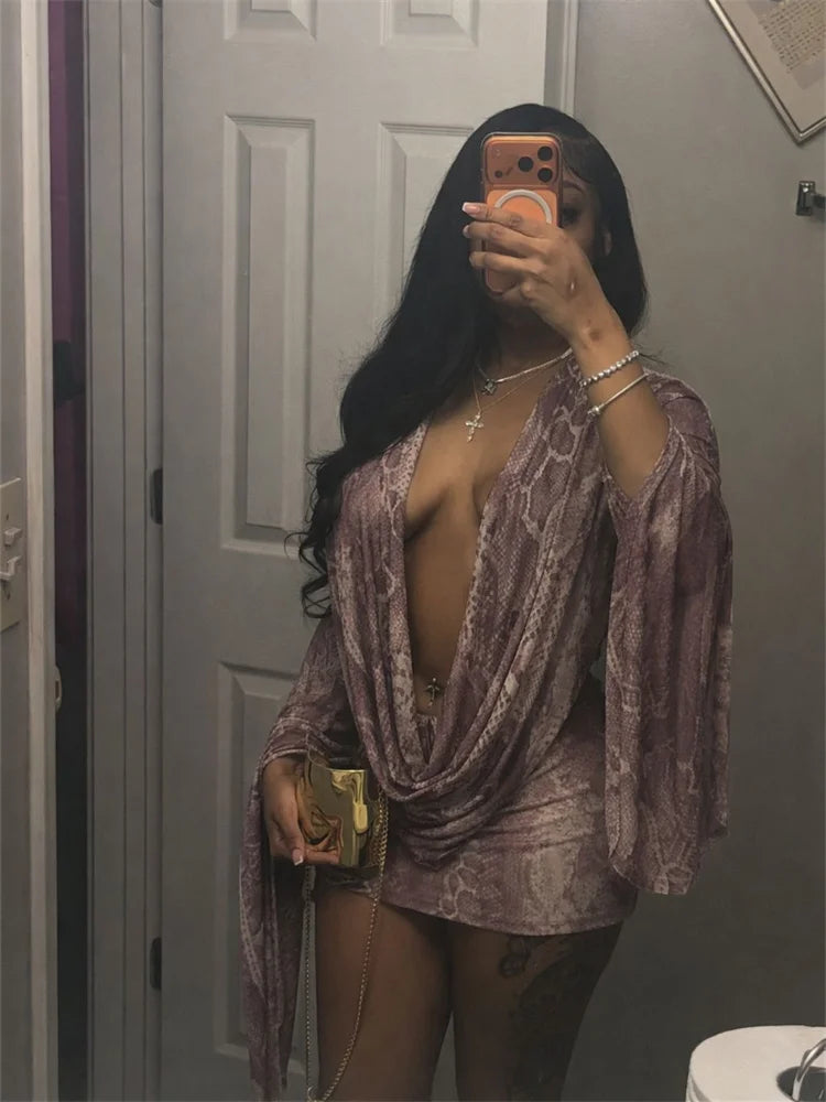 Sexy Polka Dot Backless Batwing Sleeve Dress for Women