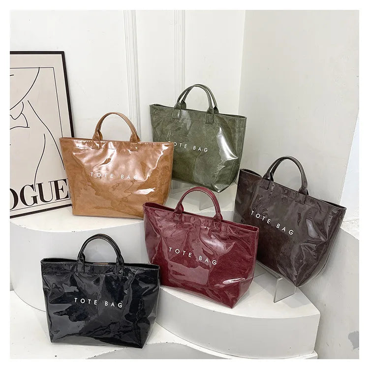 Kraft paper jelly waterproof bag, women's new retro commuting large capacity DuPont paper tote bag