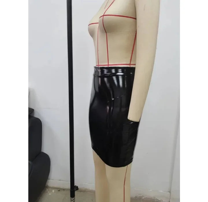 Pu Leather Covered Hip Skirt Women Summer 2025 New Fashionable Temperament Bright Face Waist Cinched Half Dress Y2k Streetwear