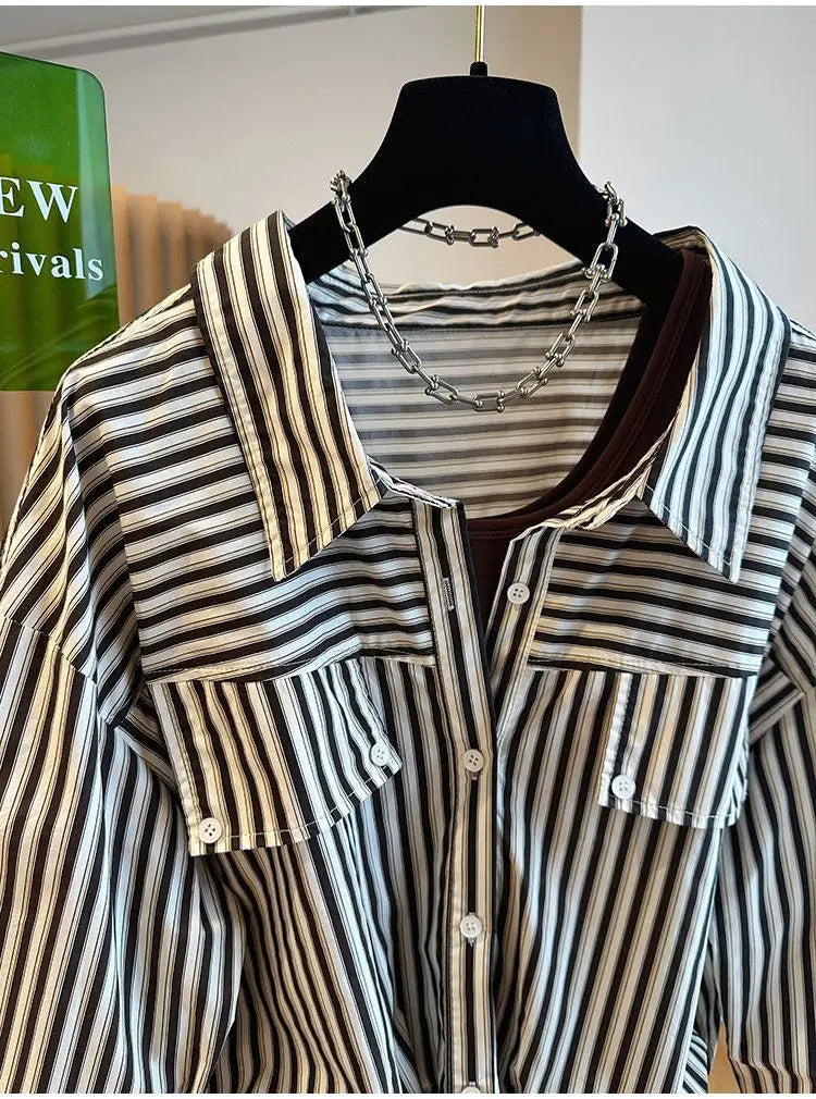 Loose Striped Spliced Lightweight Polyester Tank Top for Women