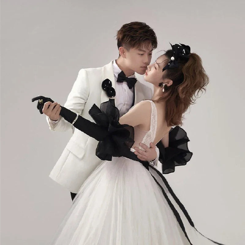 Elegant Velvet Elbow Length Ruffle Gloves for Women