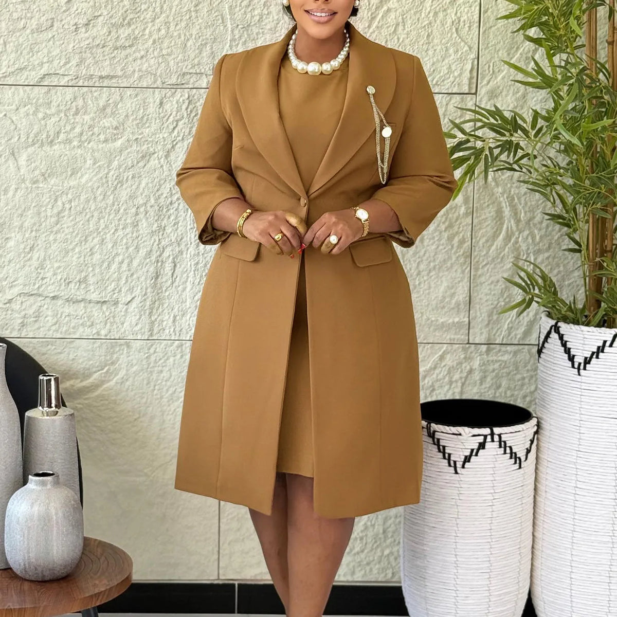Slim Two-Piece Blazer Jacket and Mini Dress Set for Women