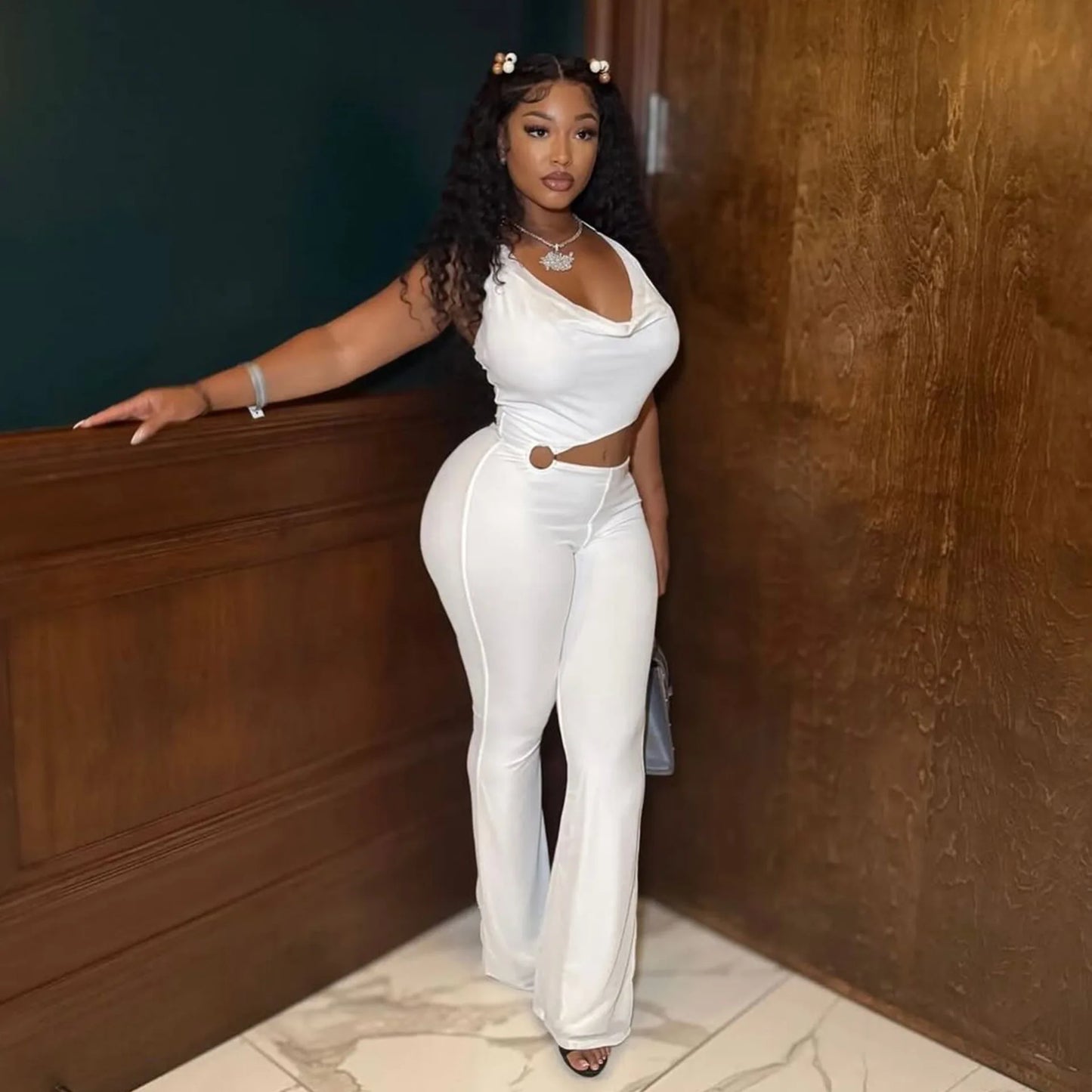 Elegant Slim-Fit Elastic Neck Strap Jumpsuit for Women
