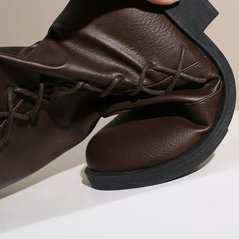 Retro Cross-Tied Flat Mid-Calf Costume Boots for Women