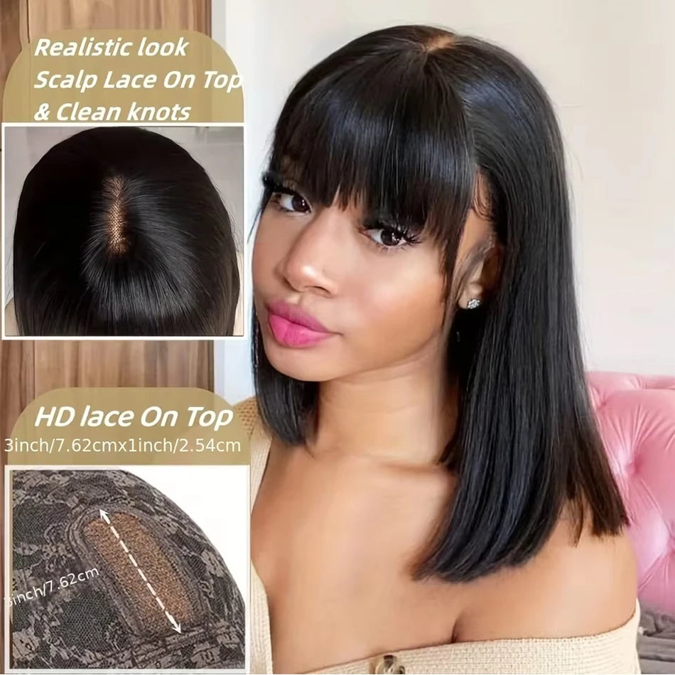 Straight Glueless HD Lace Bob Wig With Bangs for Women