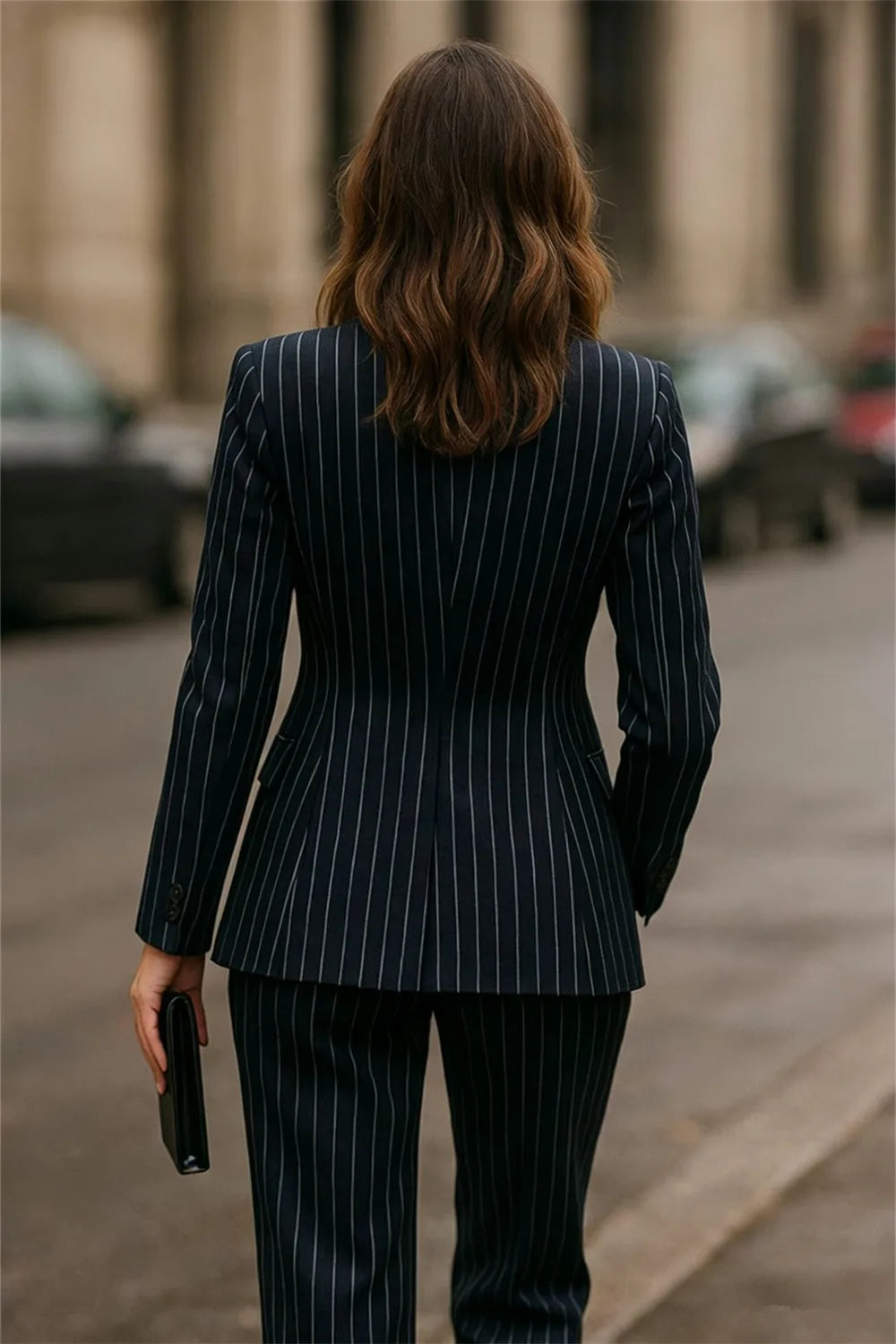 Dark Navy Blue Pinstripe Women's Pinstripe Women's Suit 3 Pcs Elegant Business Party Wear Chic Office Wear (Blazer+Vest+Trousers