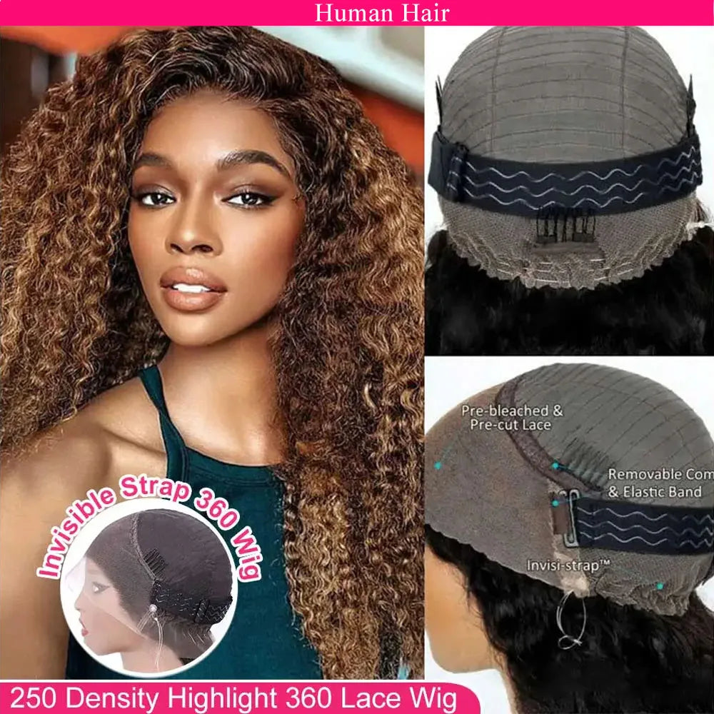 Honey Blonde Highlight Deep Wave Glueless Lace Front Wig for Women