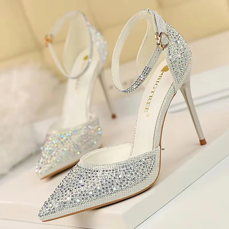 Shiny Rhinestone Stiletto High Heel Pumps for Women