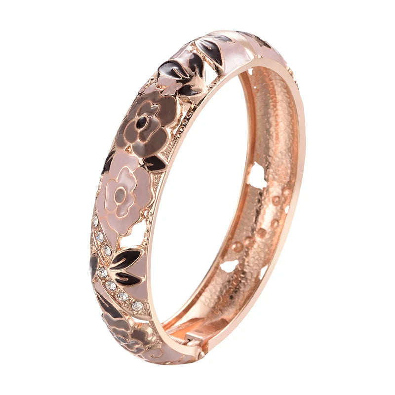 Floral Enamel Double Bangle Bracelet Set
