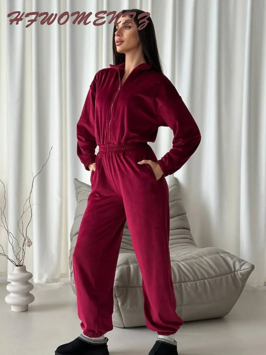 Brown Stand Collar Jumpsuit