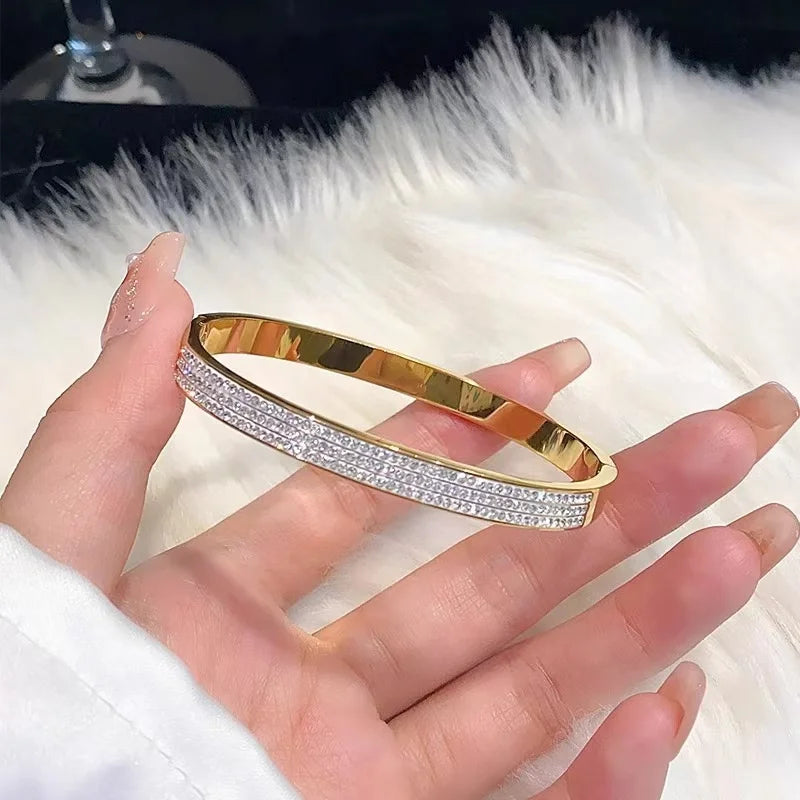 Zircon Half Row Stainless Steel Bangle