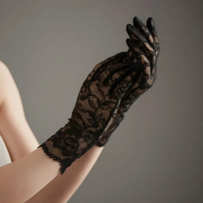 Floral Embroidered Bridal Tulle Gloves