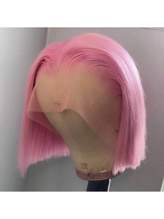 Bone Straight Pink Bob Lace Front Wig With Baby Hair For Women