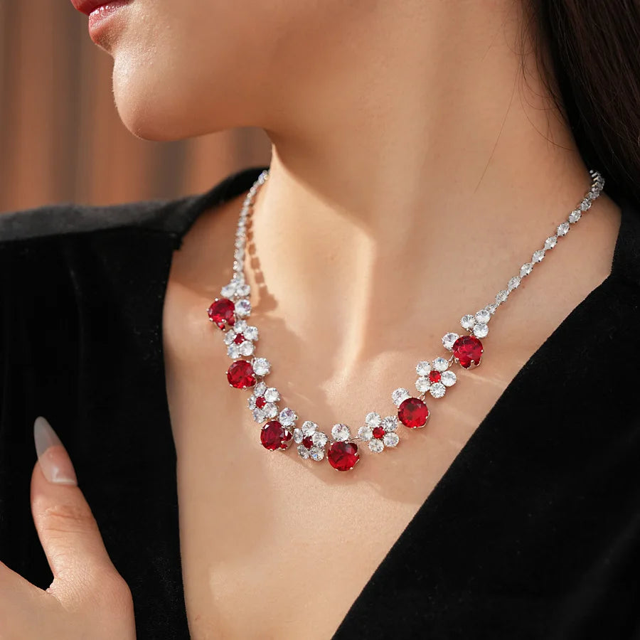 Flower Pendant Necklace And Earring Set