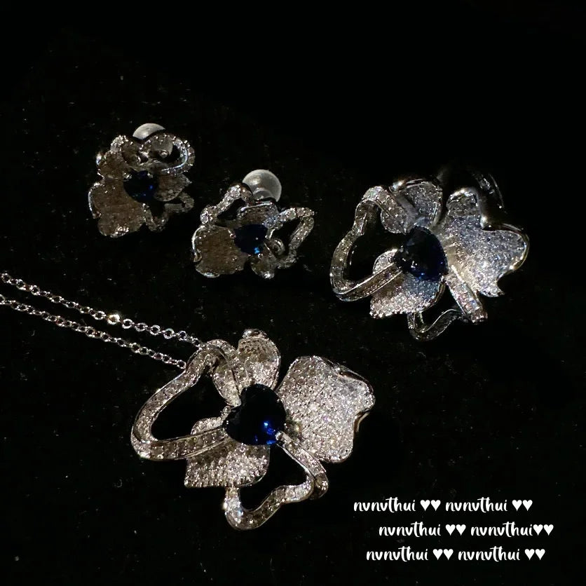 925 Silver Carved Flower Cubic Zirconia Jewelry Set for Women