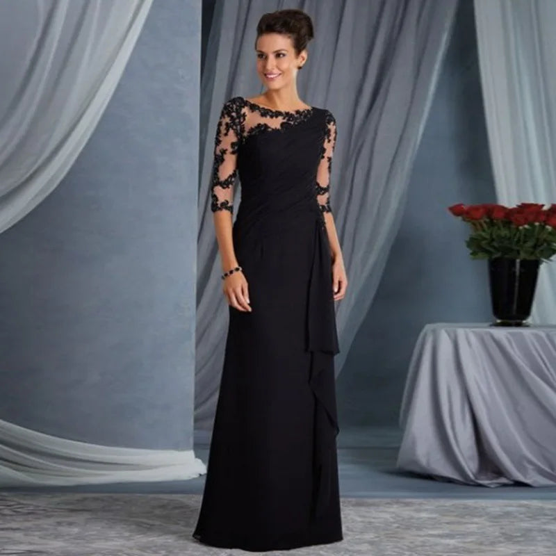 Elegant Lace Patchwork Mid Sleeve Long Dress for Women